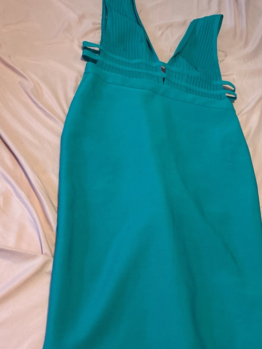 bebe Teal Strapless Bandage Bodycon Dress